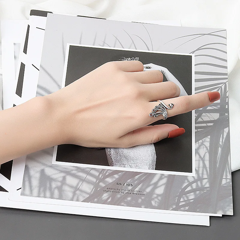 

925 Sterling Silver Vintage Peacock Finger Couple Rings For Women Statement Wedding Party Jewelry jz448