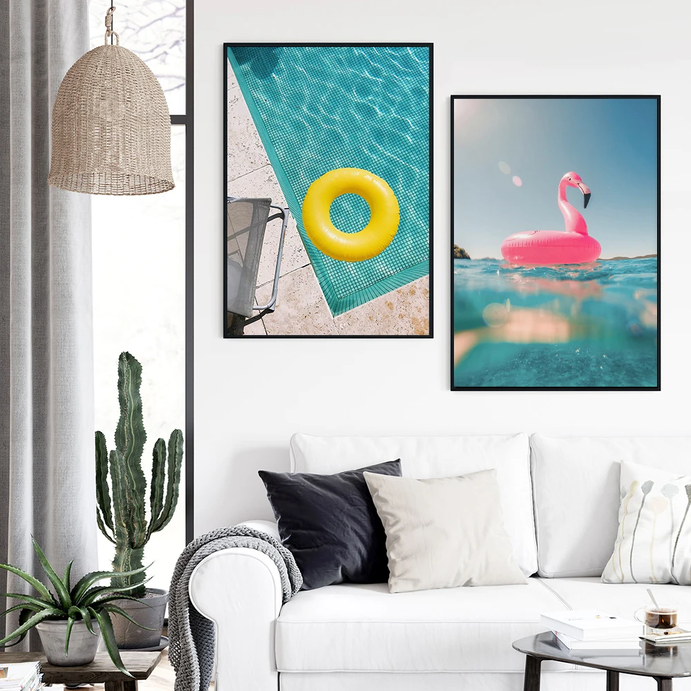 Swimming Pool Palm Spring Pool Ladder Wall Art Canvas Painting Nordic Posters and Prints Wall Pictures for Living Home Decor