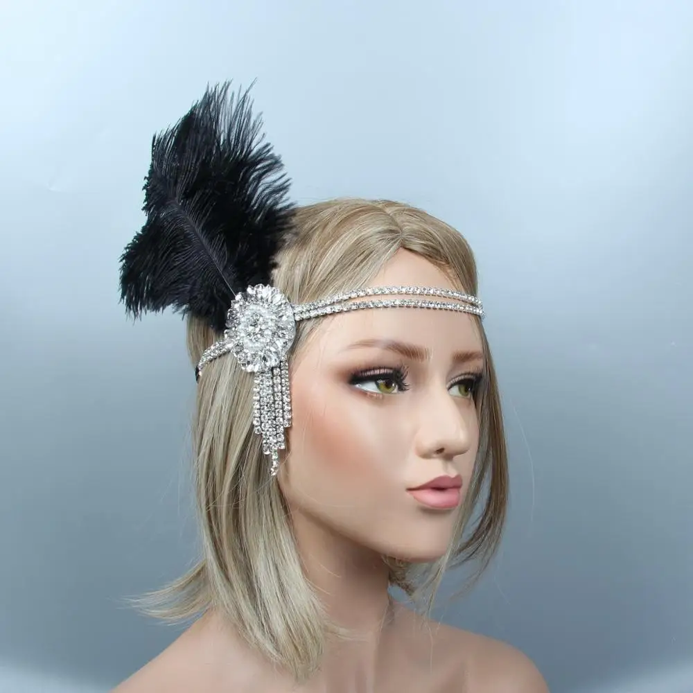O (5PC) 1920s украшение для волос флэппер Roaring 20s повязка на голову с перьями Roaring 20s Гетсби для волос аксессуары(красный - Цвет: O (5PC)