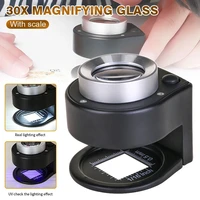 6 led uv 30x magnifying glass optical glass lens loupe magnifier handheld coin stamps jewelry mini thread counter magnifier tool