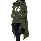 Женские толстовки с капюшоном, Длинные свитшоты с асимметричным принтом ведьмы и буквами, женские топы, женские вельветовые толстовки с узором для молодых девушек