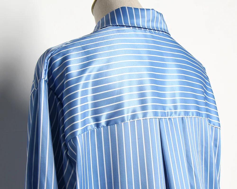 Рубашка женская хлопковая Асимметричная в полоску 2020 хлопок|Рубашки| |