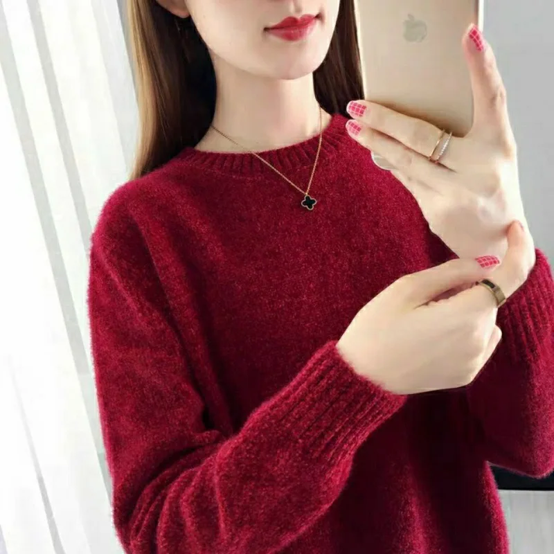 

Women Sweater Pullover geometric khaki knitted sweater women casual 2021 lady pullover sweater female Autumn winter retro jumper