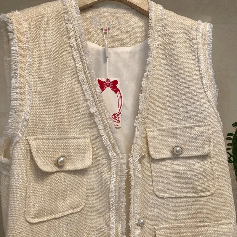 Без рукавов однобортный v-образный вырез женские твидовые жилеты высшего