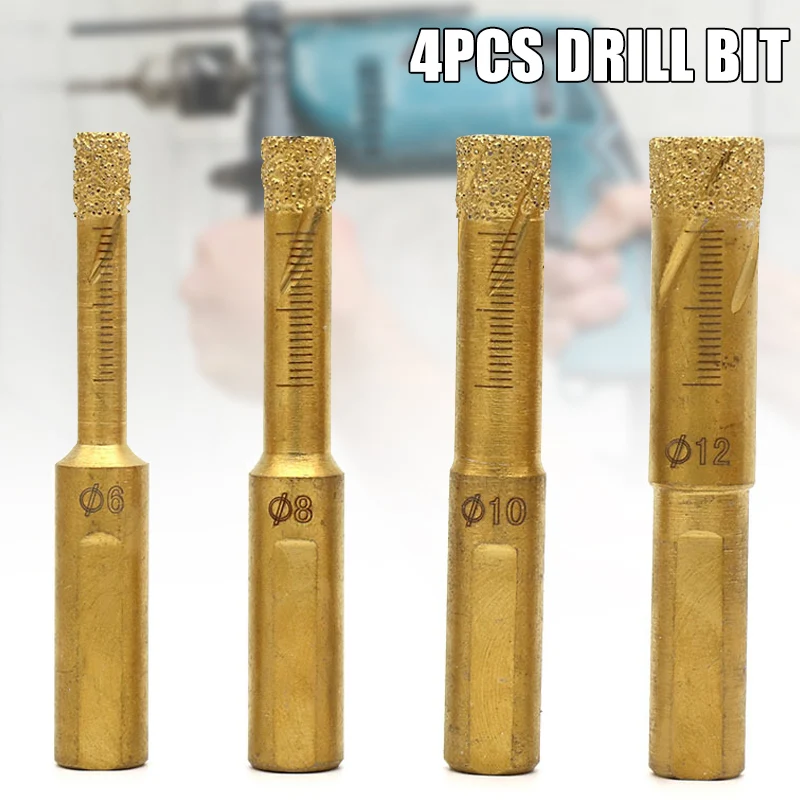 

4 Pcs Dry Cut Emery Drill Bits Durable Accessories for Ceramic Porcelain Tile Marble HVR88