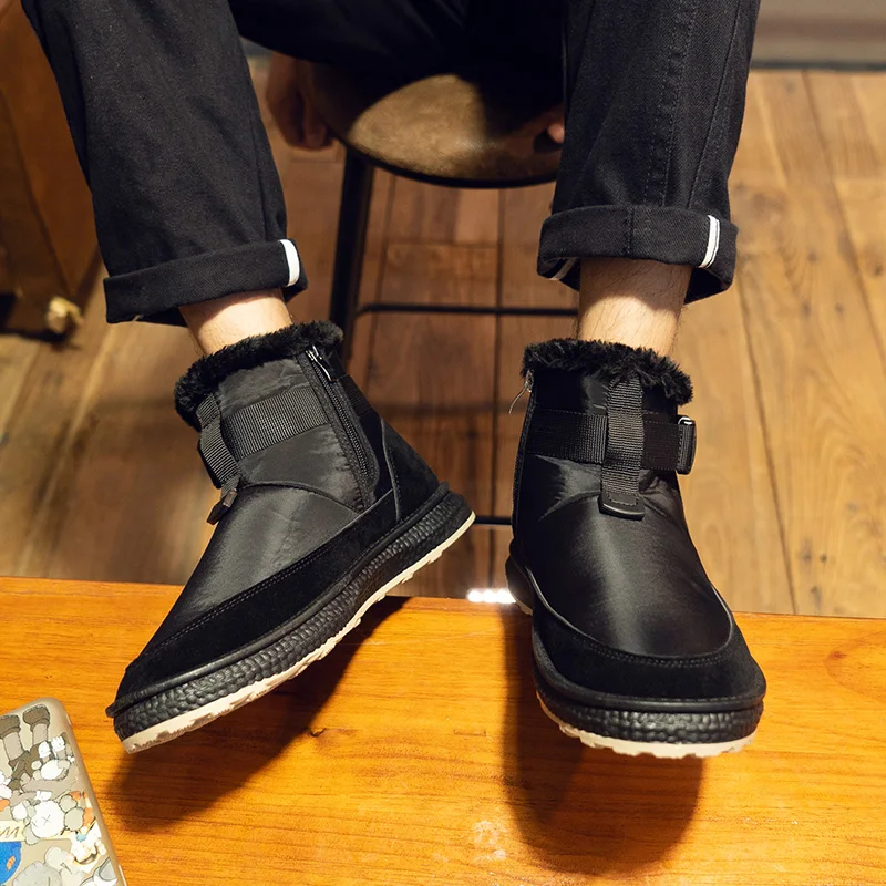 Мужские зимние ботинки из ПУ кожи с круглым носком и искусственным мехом | Обувь