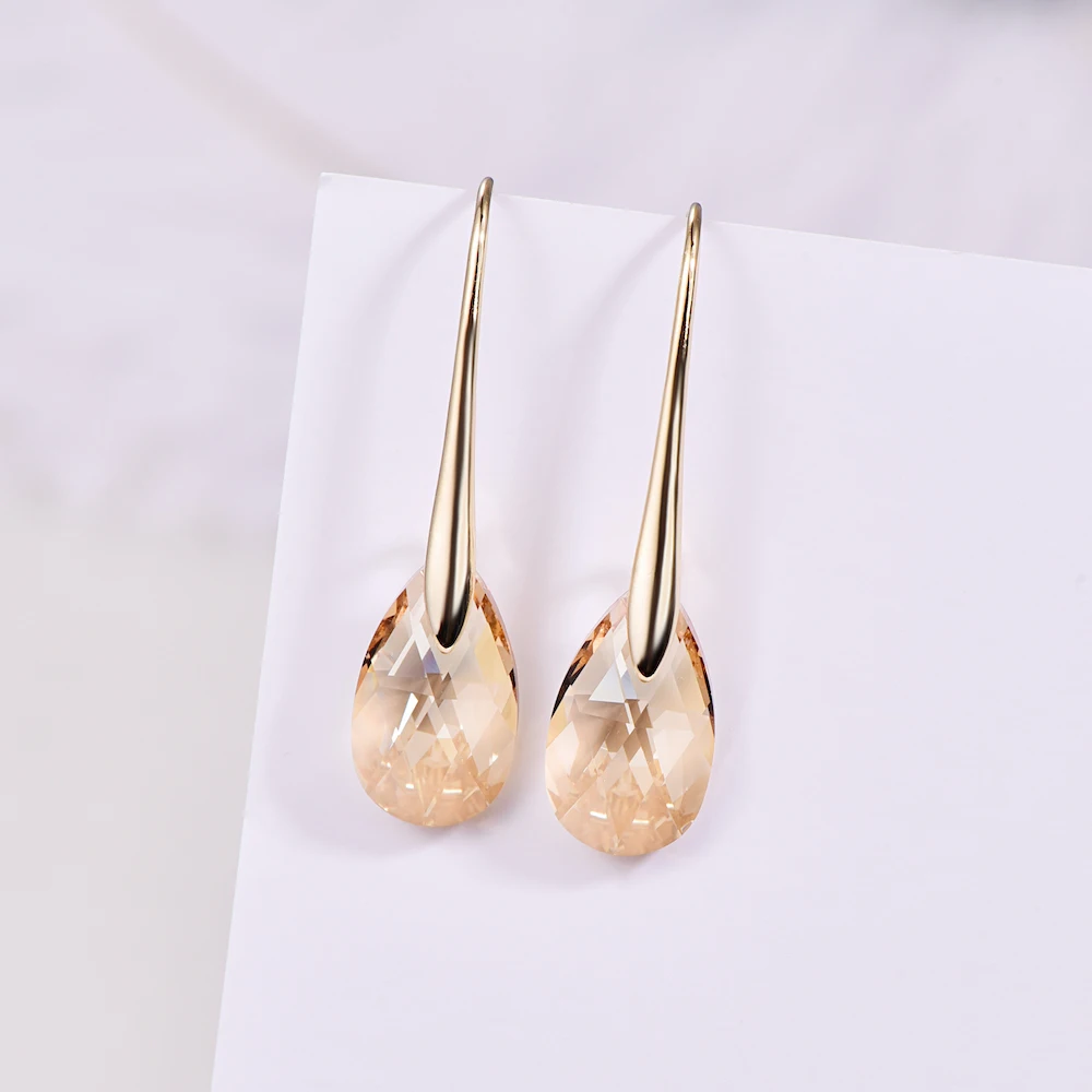 Серьги-капли с кристаллами Swarovski для женщин, новая мода, Золотой пирсинг, висячие серьги, свадебные украшения, подарок для девушек