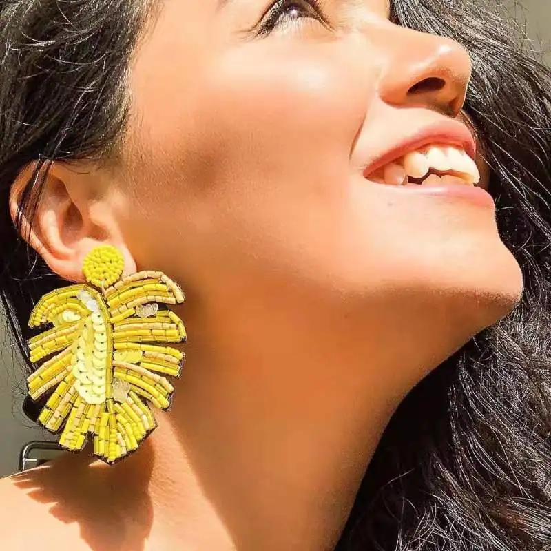 Серьги Dvacaman ручной работы с бусинами и листьями для женщин модные висячие серьги