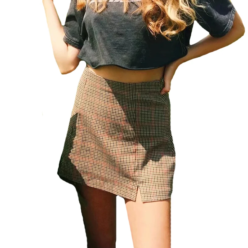 

Мини-юбка в клетку, с высокой талией, на молнии, в стиле Харадзюку