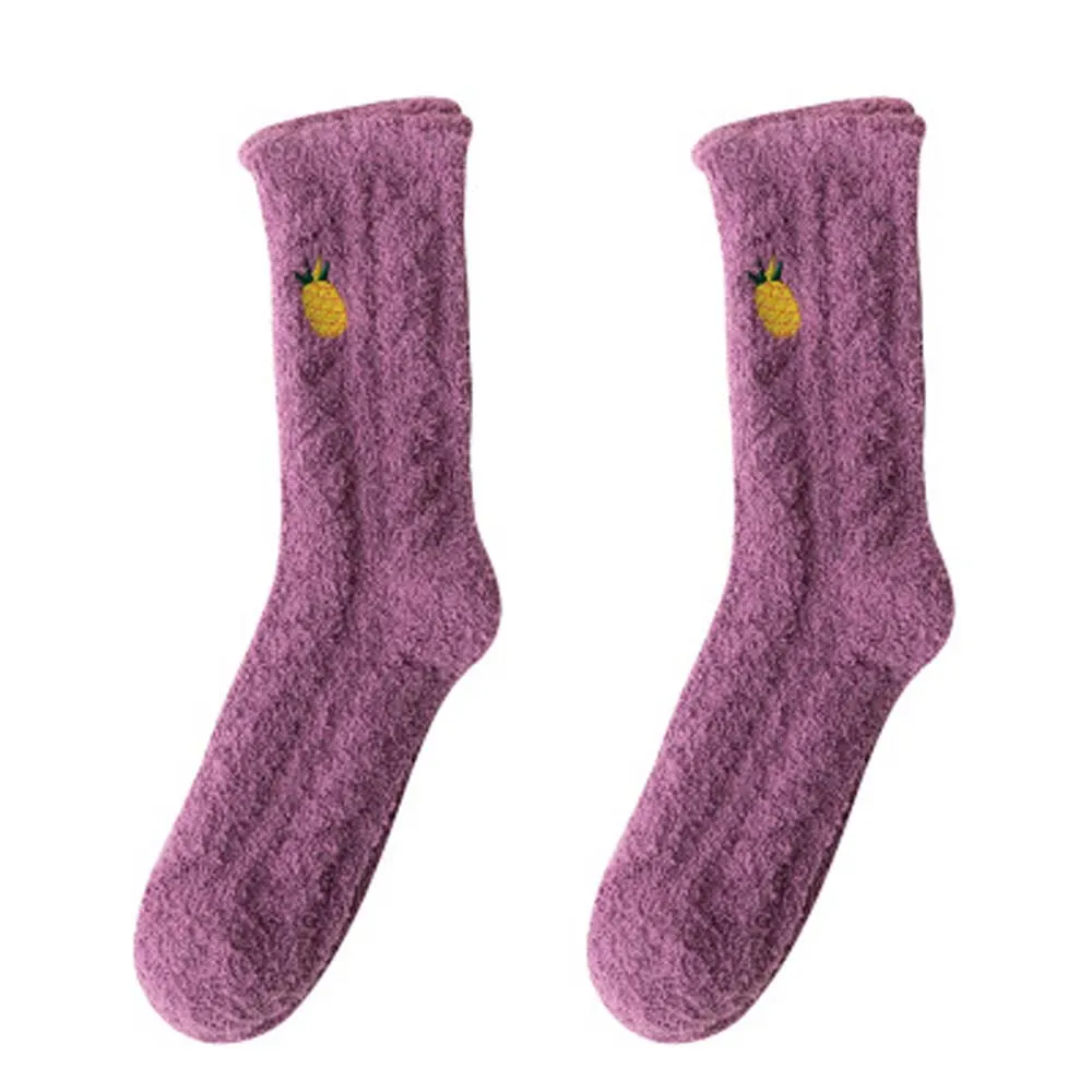 purple 1Pair Socks Women Cute Animal Fashion Thick Warm Casual Winter Autumn Soft Cotton Floor Sleeping Females Korean Style Socks - Цвет: purple