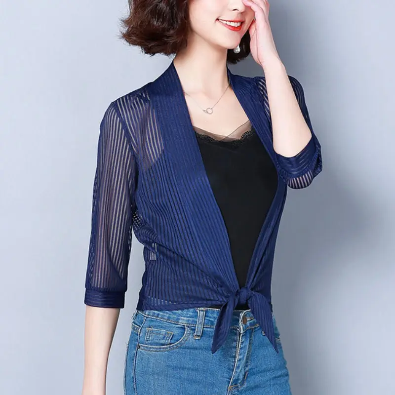 

Mesh Short Shawl Female 2021 New Spring And Summer Hollow Cardigan Thin Coat Wild Air Conditioner Shirt Tops Blouse M04