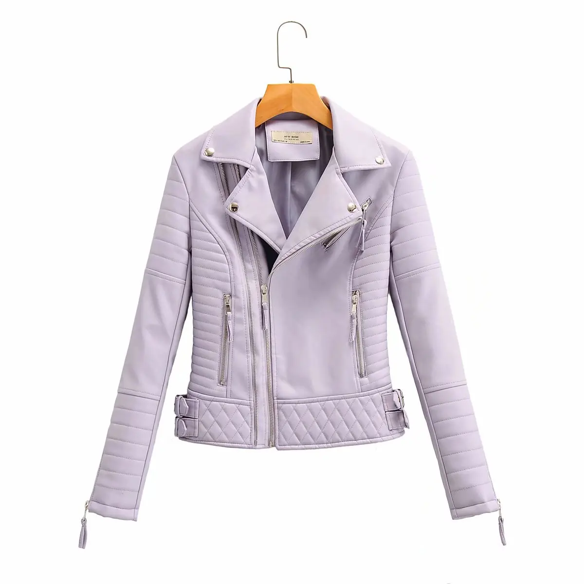 

zipper diamond lattice slim fit locomotive PU 2020 women's new style multi leather jacket jacket