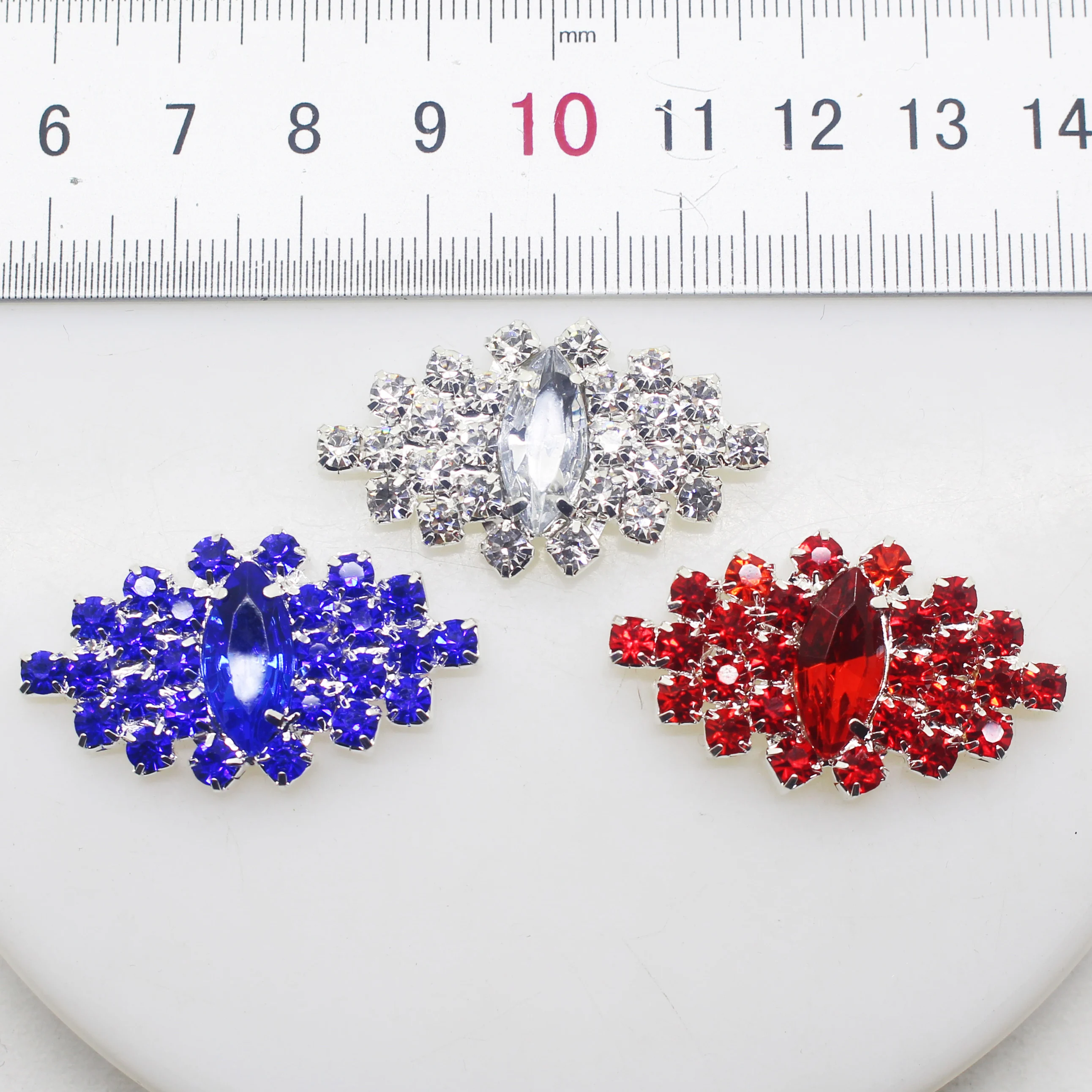 

LKERAN 35mm*20mm 10pcs/lot Acrylc Rhinestone Flat back Brooch Buttons Wedding Accessories For Hair Button Invitation