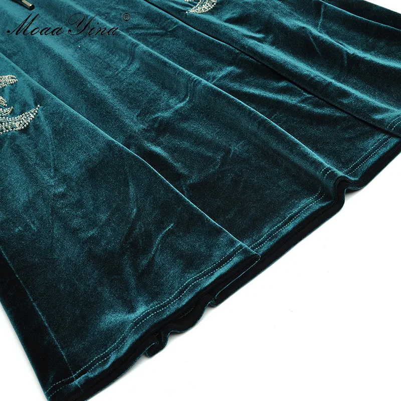 

MoaaYina Fashion Designer dress Spring Women's Dress Sequins Crystal Beaded Elastic waist lace-up Velvet Dresses