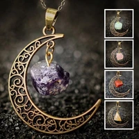 fashion natural stone necklace moon charm crystal healing alloy sweater chain pendants necklaces jewelry gift for women girls