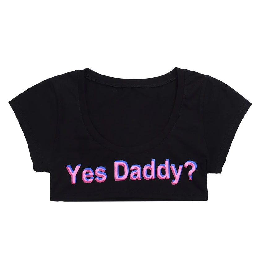 

Black Sexy Short Tee Slim Letter Print T Shirt Sports Vest Small Solid White Crop Tops Shirts Party Club Casual Tops Women
