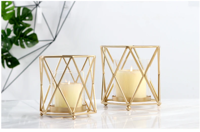 

Glass Tea Candle Holder Metal European Rustic Geometric Candle Holder Decor Gold Wedding Kerzenhalter Home Decoretion WE50ZT