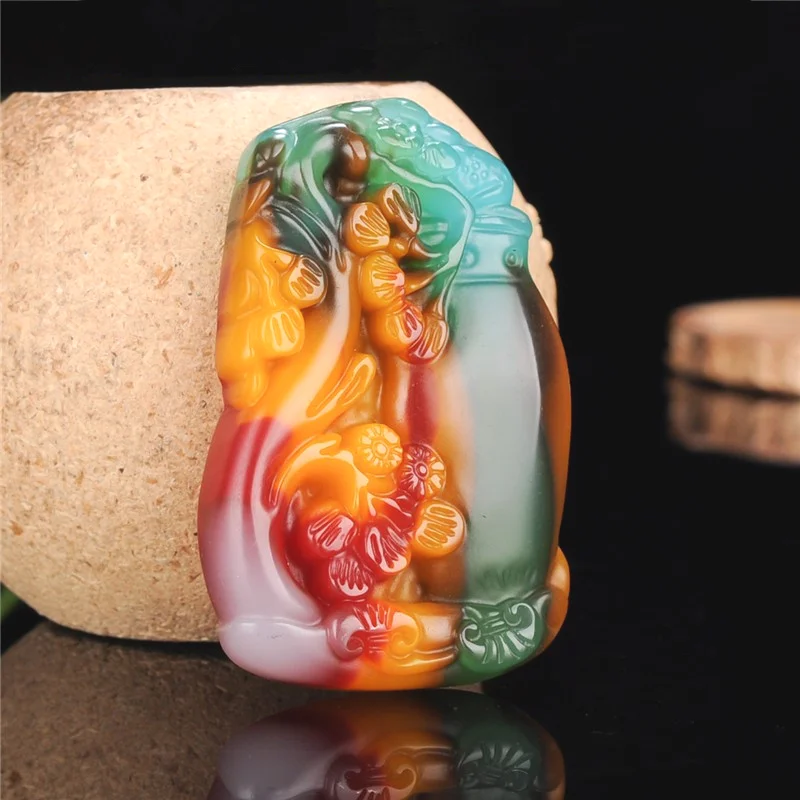 

Natural Color Plum Blossom Jade Pendant Necklace Chinese Hand-Carved Vase Jadeite Fashion Charm Jewelry Amulet Men Women Gifts