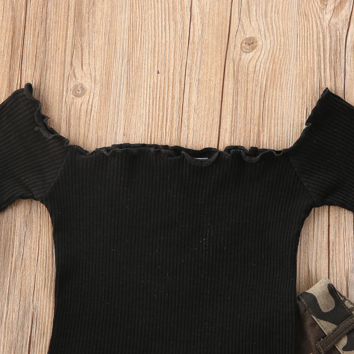 Модные детские комплекты одежды для девочек футболки с открытыми плечами топы +