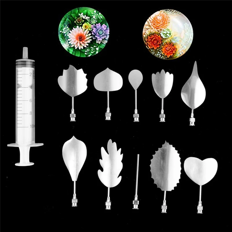 11 Pcs/set Creative 3D Jelly Flower Art Tools Cake Gelatin Pudding Nozzle Syringe Set Decorating | Дом и сад