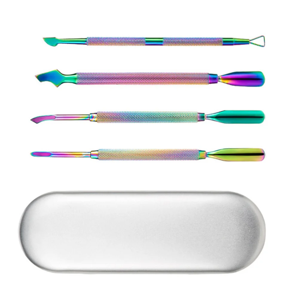 

4 Pcs/Set Double-head Stainless Steel Nail Cuticle Pusher Tweezer Nail Art Files Polish Remove Manicure Care Groove Clean Tools