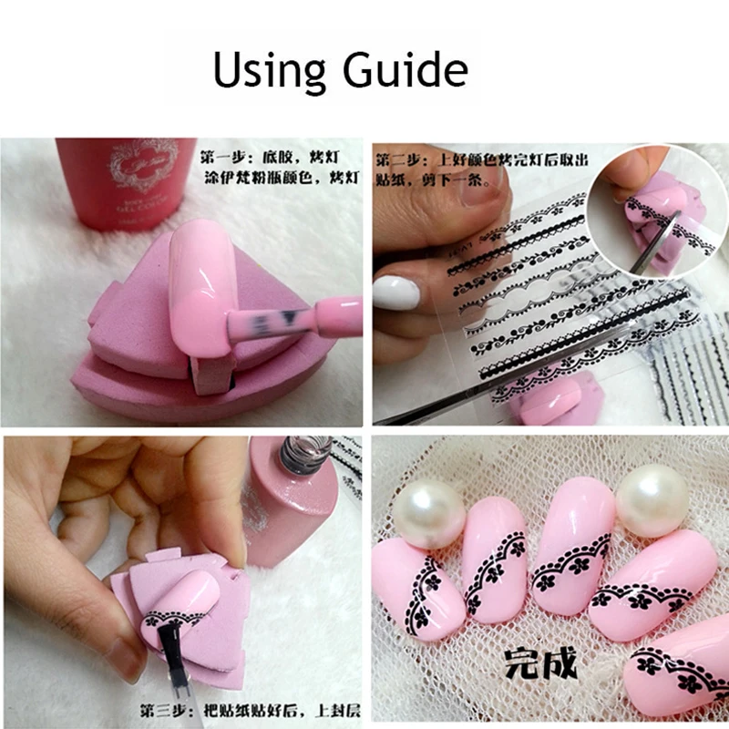 30 шт. белые и черные кружевные наклейки для ногтей | Красота здоровье