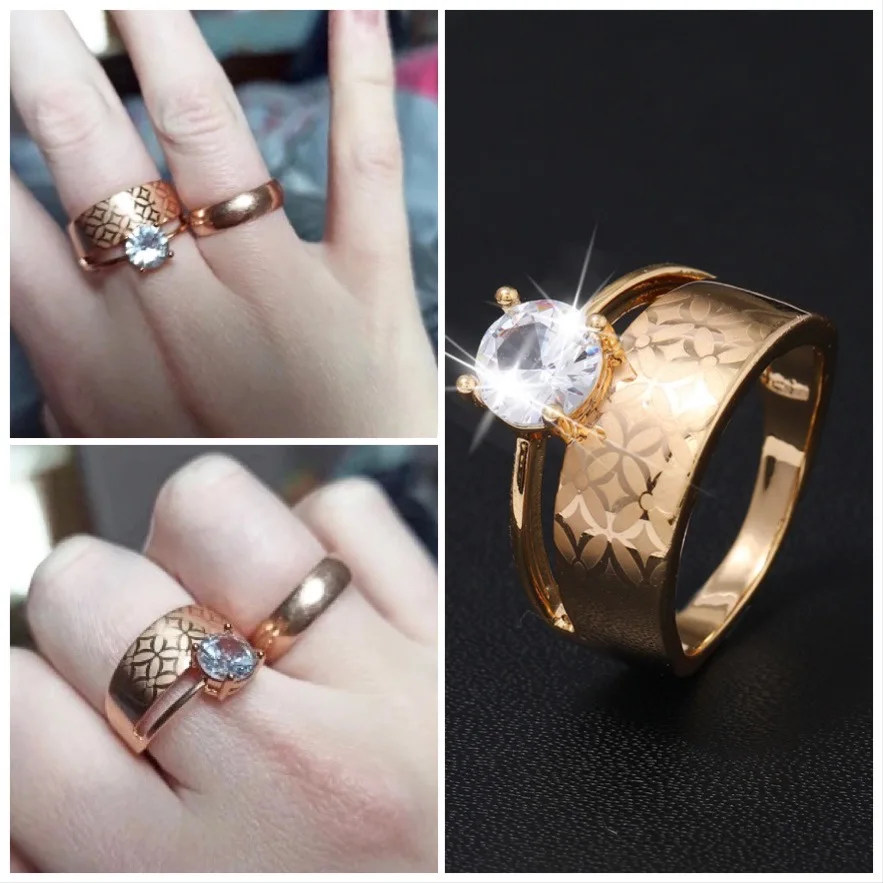 Кольцо женское из розового золота 585 пробы с фианитом класса ААА - купить по