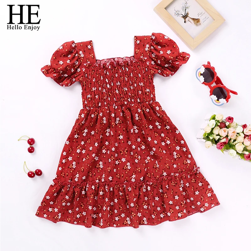 

HE Hello Enjoy fashion Little Girls Dresses Floral Flower Short Sleeve Princess Party Dress Cute Korean Toddler Children Costume