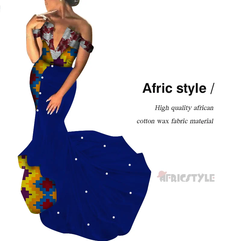 2021 Maxi Dress African Dashiki Dress African with Beautiful Pearl Long Dress Bazin Vestidos Dashiki for Christmas WY5237