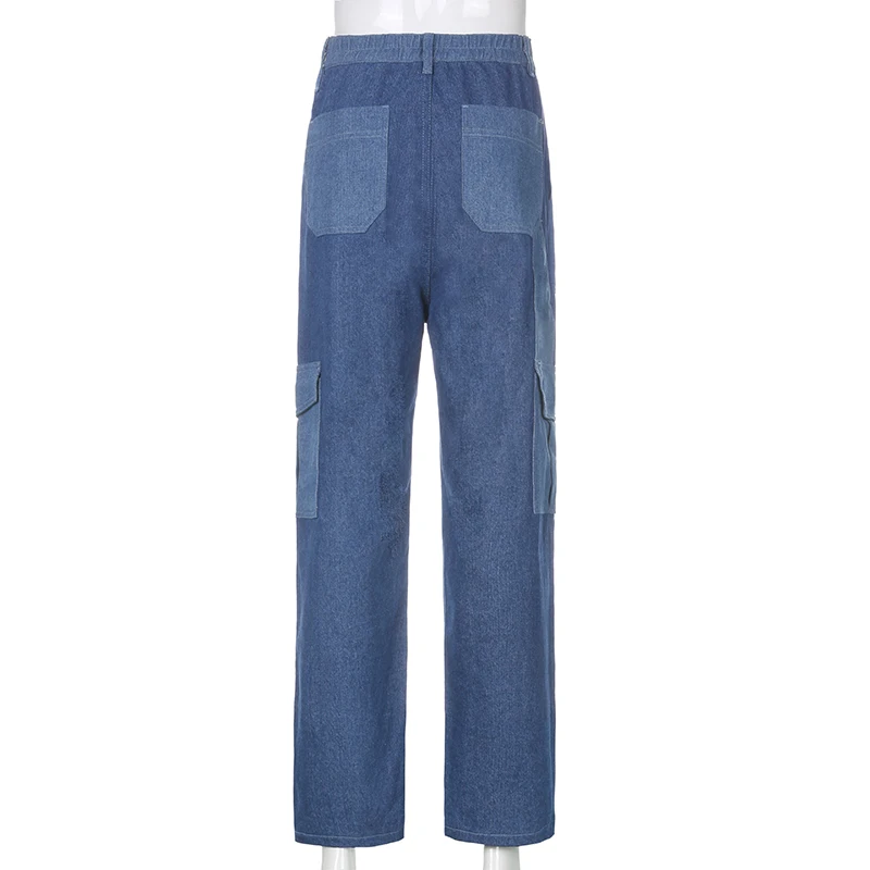 

Loose Pockets Cargo Pants Women High Waisted Patchwork Jeans y2k Casual Long Trousers Denim Straight Capri Ladies Streetwear
