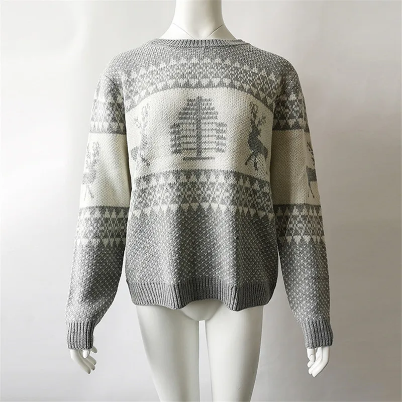 

Sitaicery Autumn Winter Women Sweaters Long Sleeve Christmas Deer Print Knitted Sweaters Ladies Pullover Sweater Pull Femme 2019