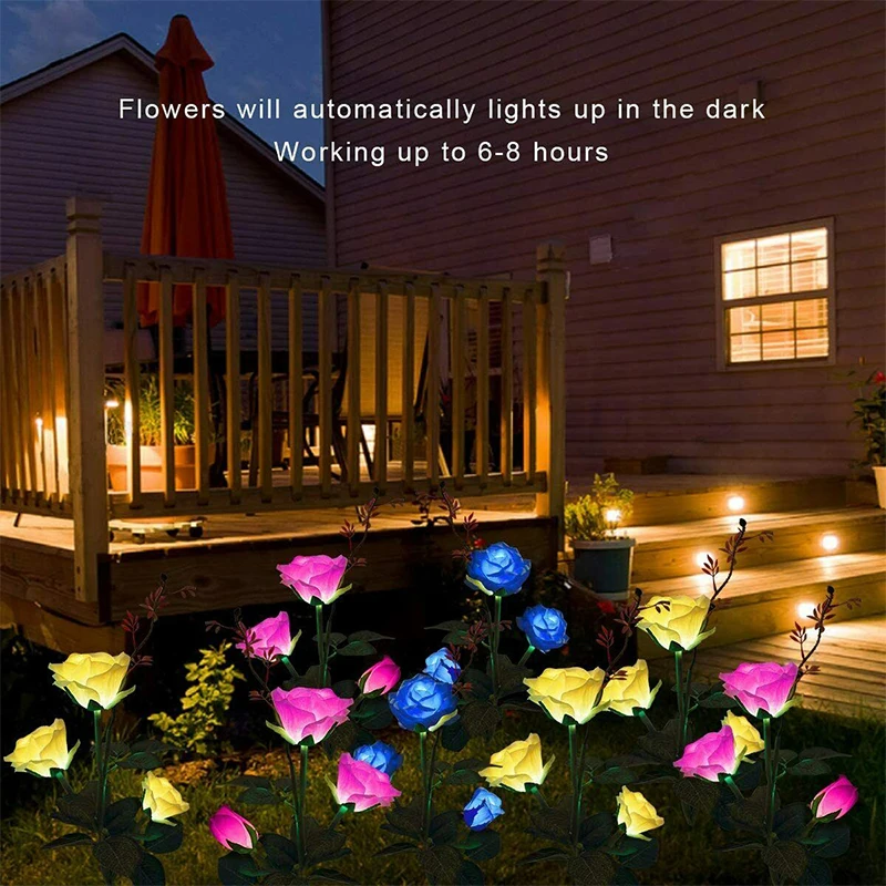 

Solar Rose Flower Lights Outdoor Garden Waterproof Solar Decorative Lights for Patio Pathway Courtyard Garden Lawn(3/5 Roses)