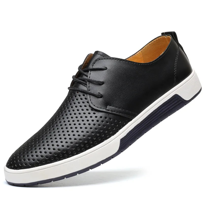 

Men's Casual Shoes Mesh Breathable Large Leather Brown Flats Business Office Mature Men's Shoes