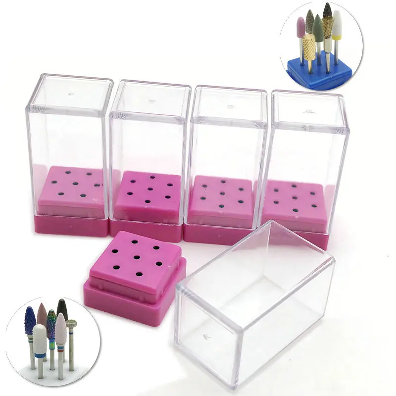 

Держатель для сверл для ногтей, 5 шт., 7 отверстий, дисплей, стоя с крышкой, ящик для хранения держатель зубных боров, коробка для хранения зубо...
