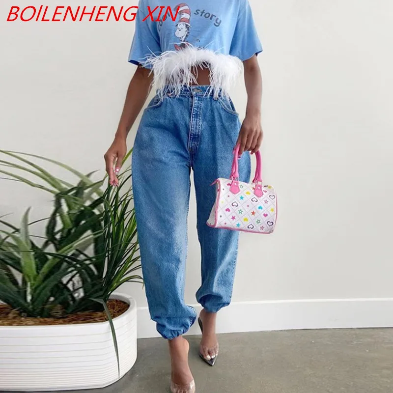 

Springtime Update High Waist Jeans For Women Loose Stretch Denim Jean Bodycon Tassel Belt Bandage Harem Push Up Jeans Woman