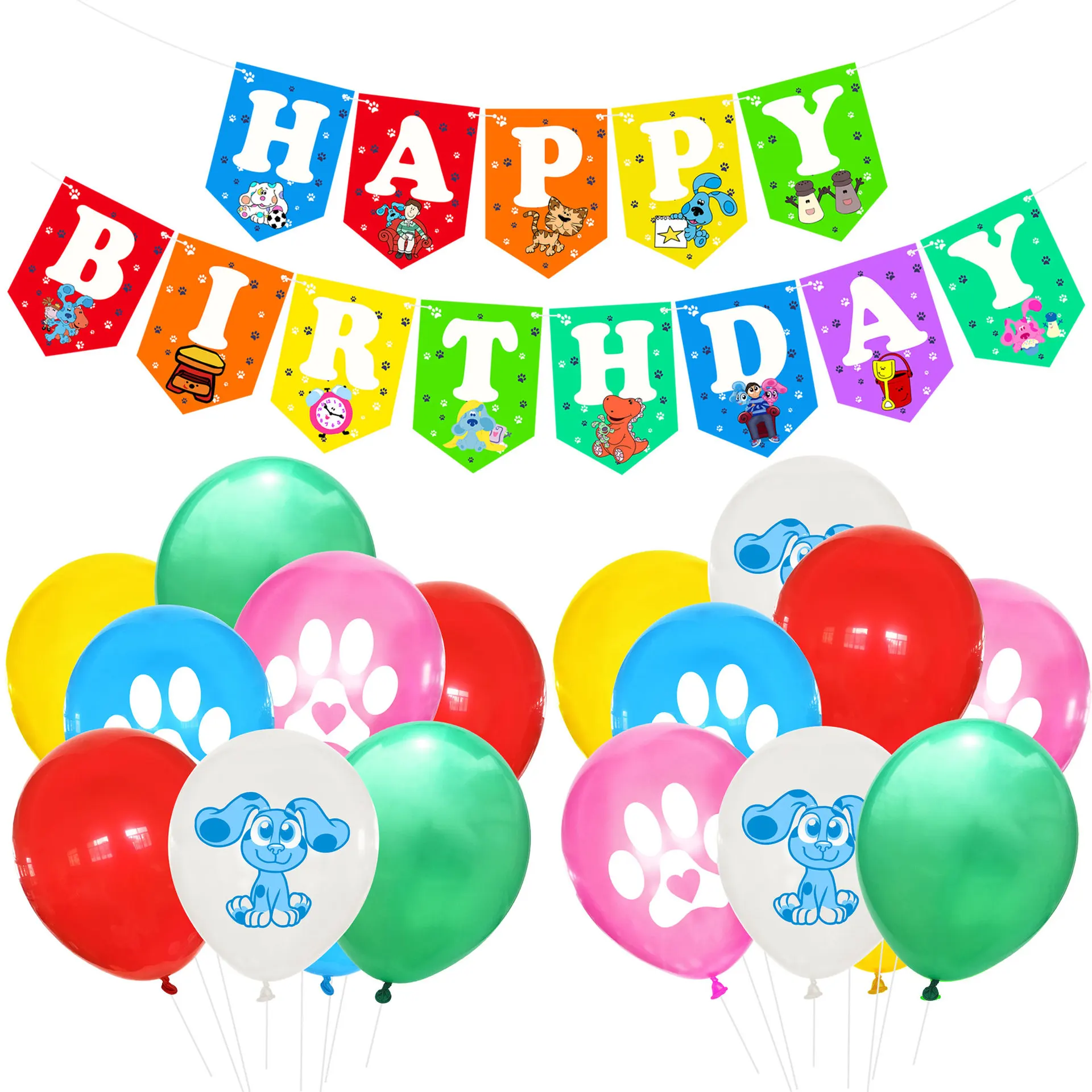 1set Blues Clues Balloons Cute Blue's Dog Footprints with Cake Topper Banner Happy Birthday Baby Shower Party Bluey Decorations | Дом и