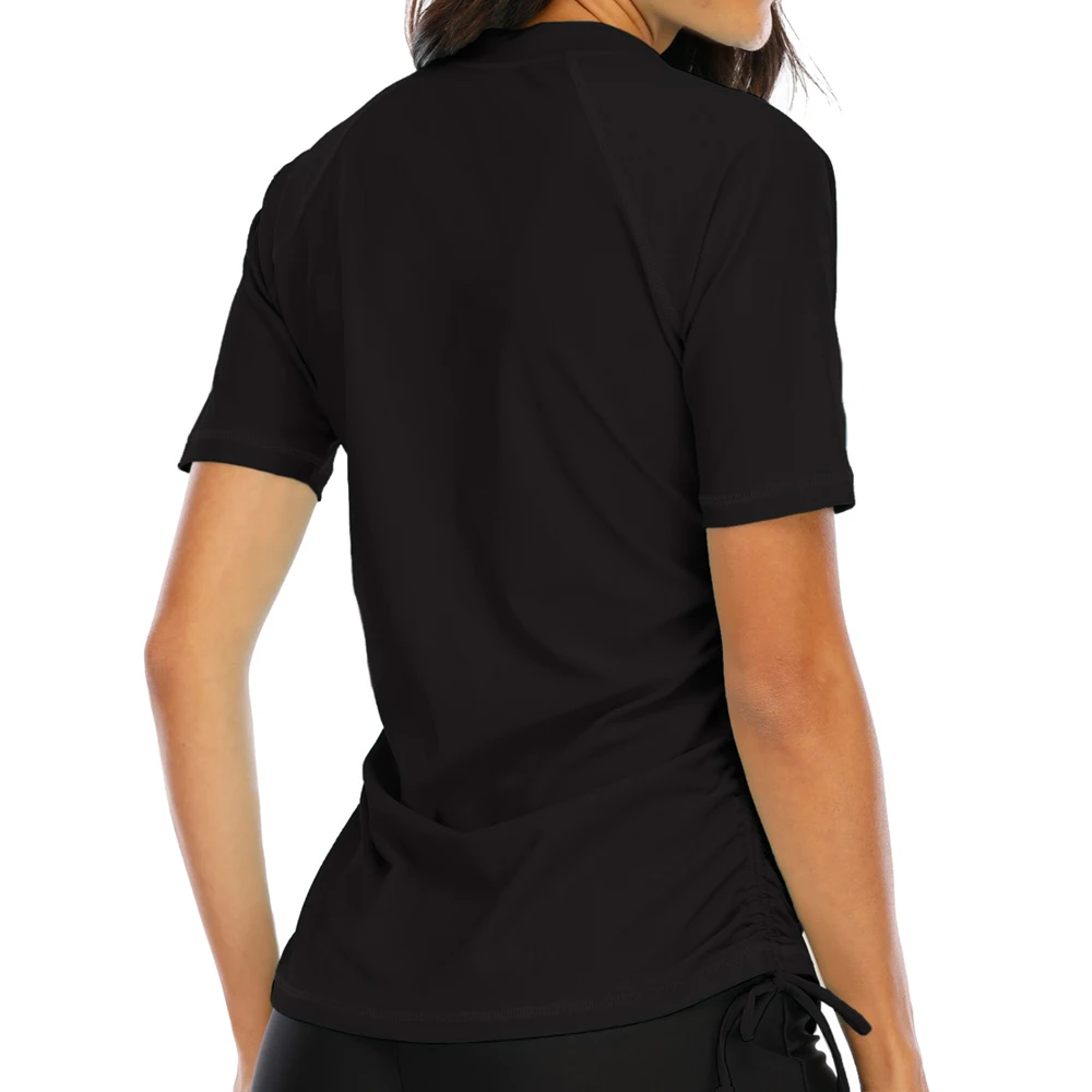 Women Swimwear Shirts Surf Half Zip Rashguard Top Side Bandaged Diving UPF 50+ Swimsuit Rash Guard