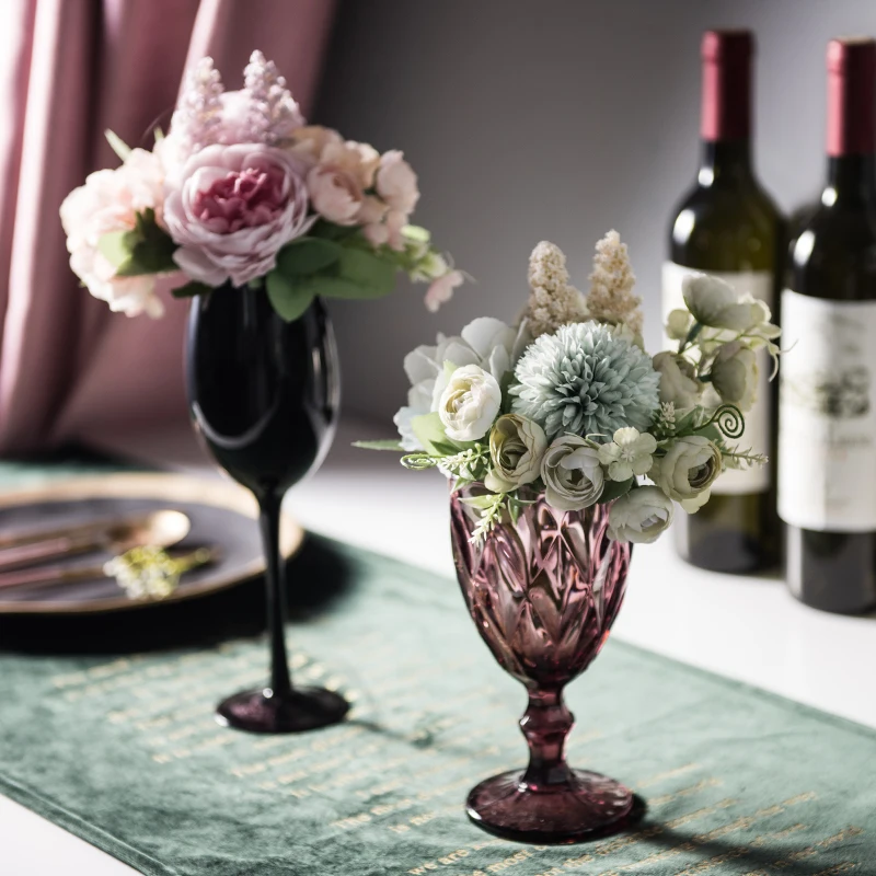 Стеклянная ваза в европейском стиле + искусственный цветочный набор Декор для