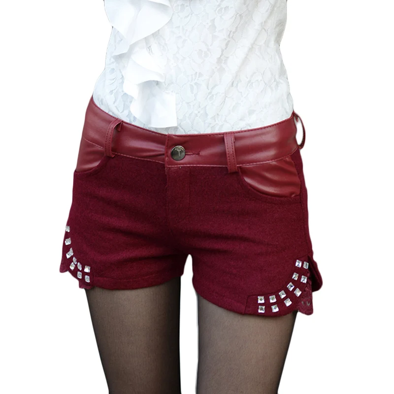 Демисезонные новые шерстяные шорты женские модные из искусственной кожи с