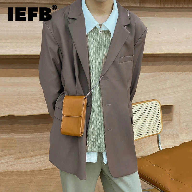 

Мужской однотонный Свободный Повседневный пиджак IEFB Kprean, новинка 2021, Красивый Тонкий Блейзер, черная кофейная Мужская осенняя одежда 9Y9133