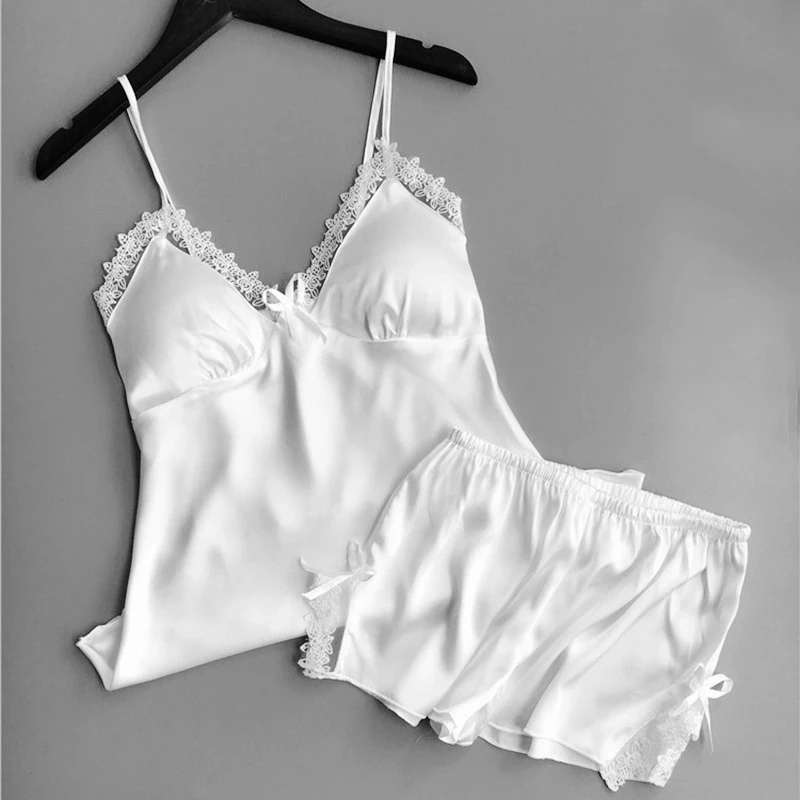 

Sexy Lingerie Women's Satin Silk Pajama Summer Spaghetti Strap Sleepwear Lace Pijama Pyjamas Women Home Clothes Bathrobe