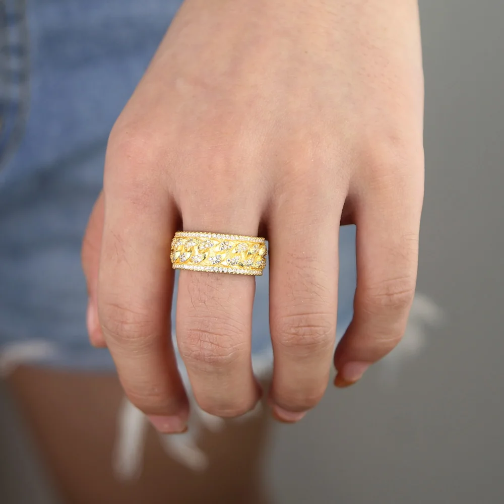 Хип-хоп iced out sparking cz Кольцо для браслета модные украшения для пальцев подарок на День святого Валентина для возлюбленной Позолоченные кубинские рок-кольца