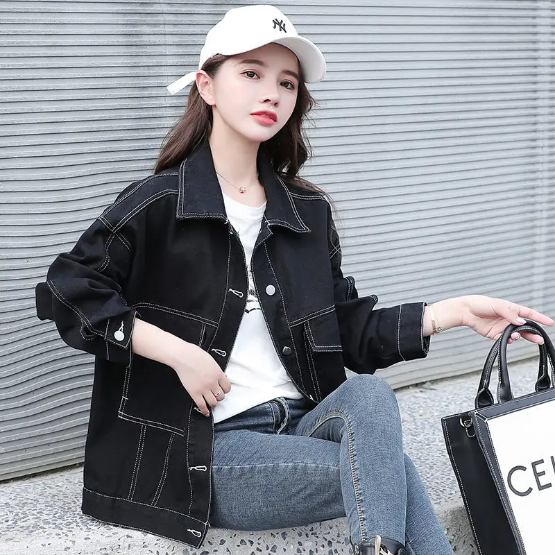 

Jacket Jeans Women Plus Size Denim Coat Fall 2021 Spring Korean Designer Single Breasted Pockets Fashion Loose Cowboy Outwear