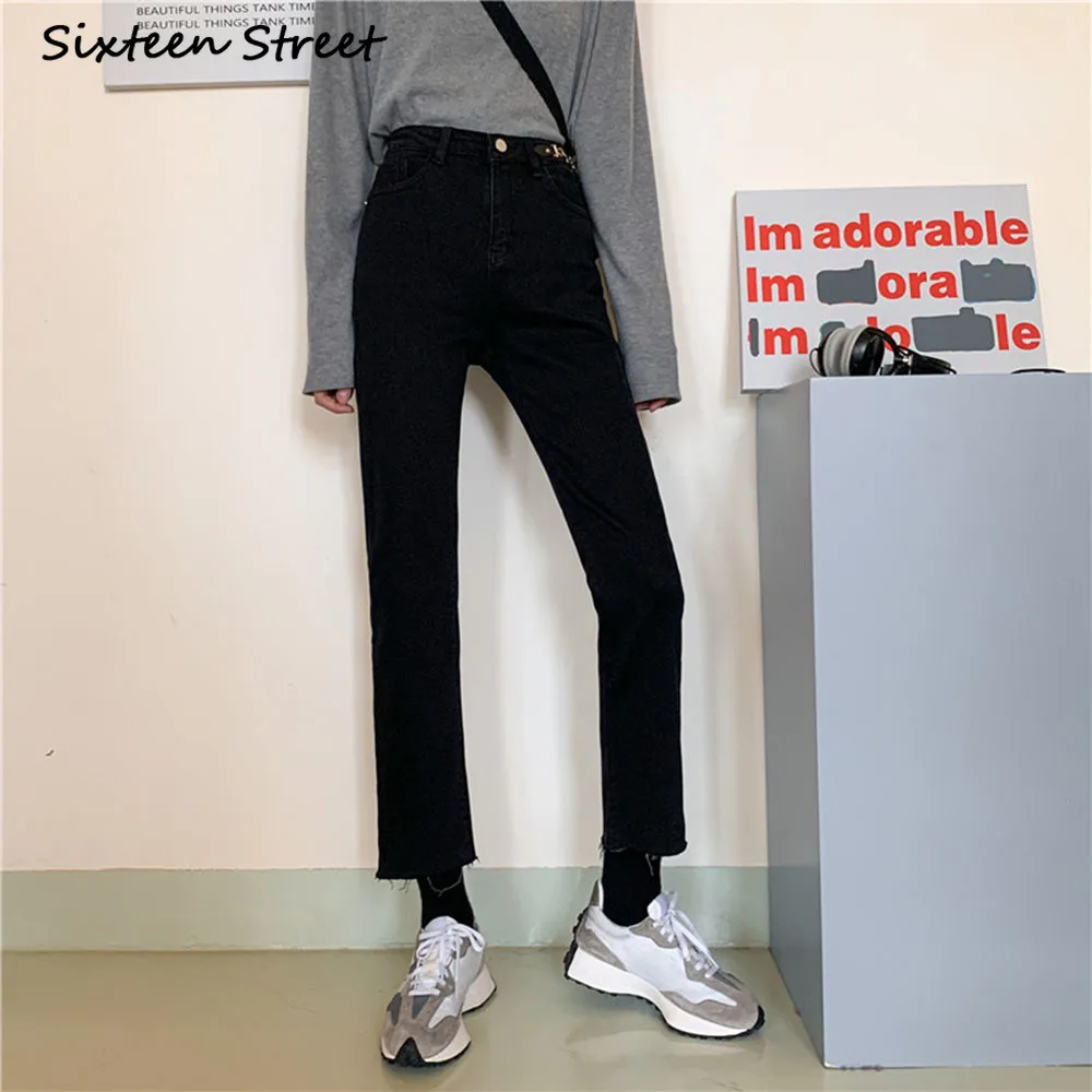 

Winter Autumn Thick Woman Pants Trousers Casual Button Zipper Straight Fashion Korean Clothing 2020 Y2K Female Denim design New