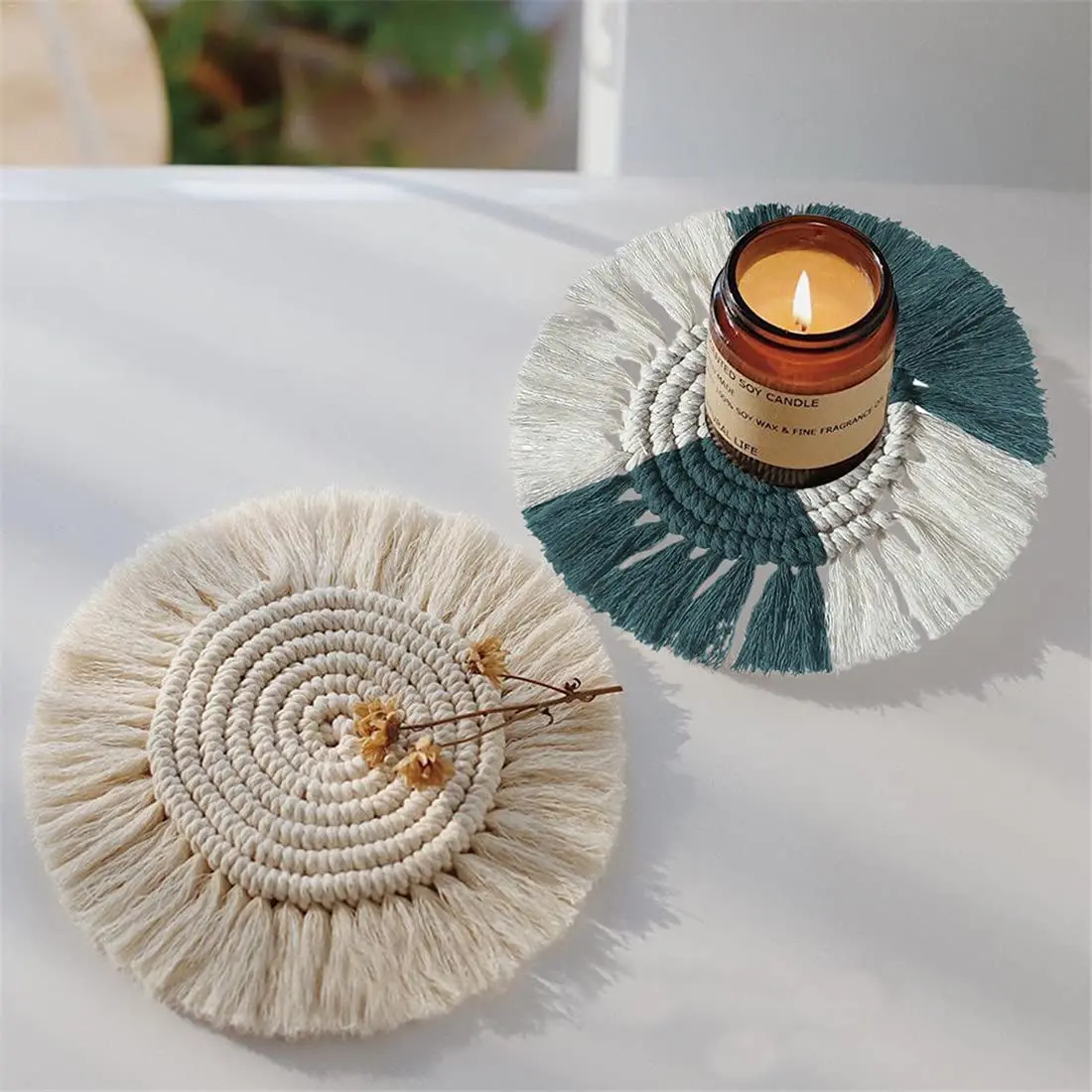 

Bohemia Style Cotton Braid Coaster Insulation Placement for Mugs Cup Bowl Mat Table Decoration Desk Accessories Organizer