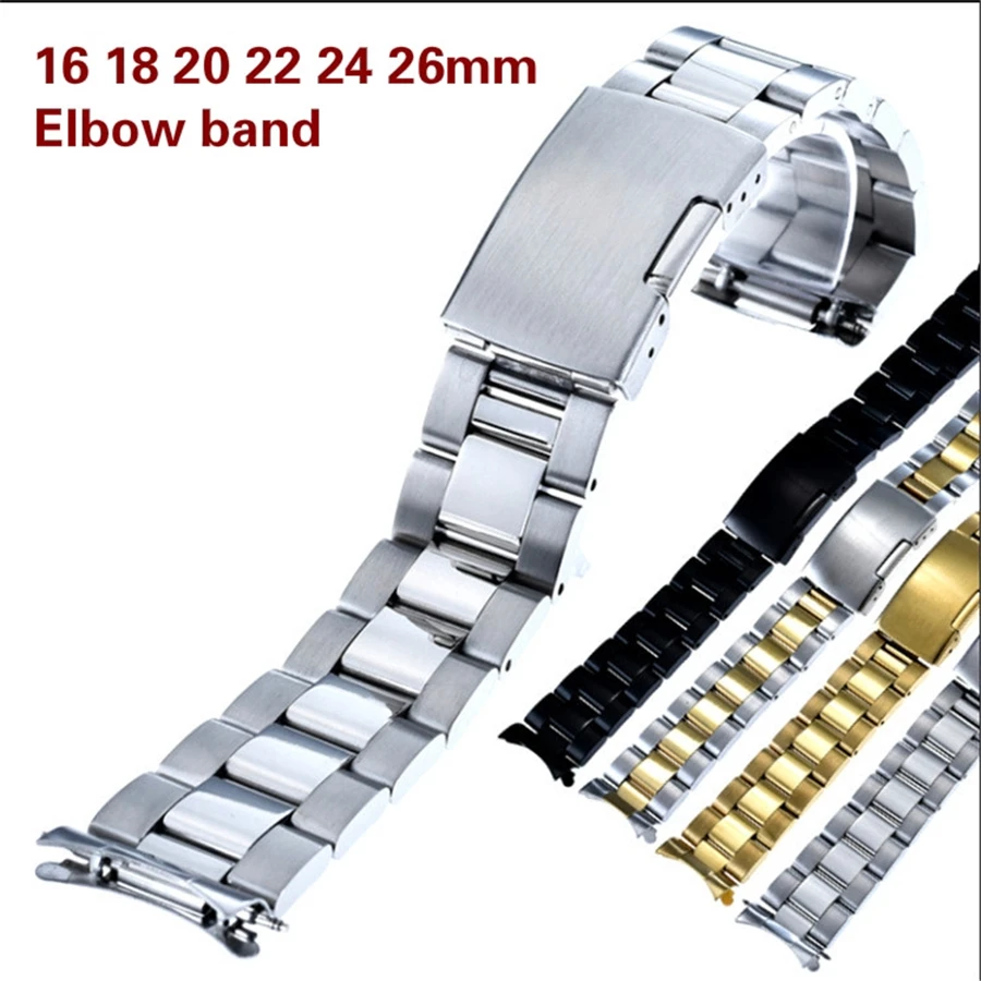 

16mm 18 20 22 24mm 26mm Wristbands Arc Curved interface Stainless Steel Watch Straps Folding buckle With Tool Watch Accessories