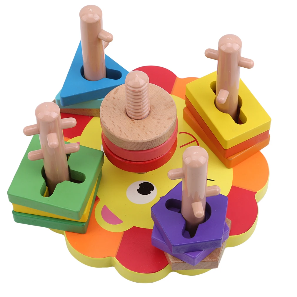 

Baby toy wooden blocks five sets of column blocks shape matching cognitive color children early education educational toys