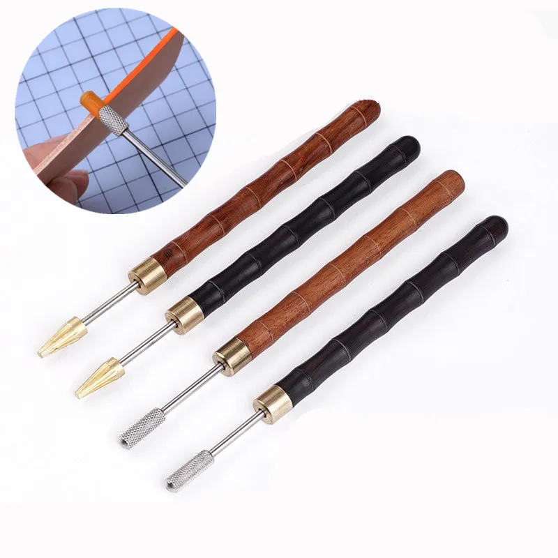 Кожаная ручка ролик для рисования с латунной головкой из сандалового дерева