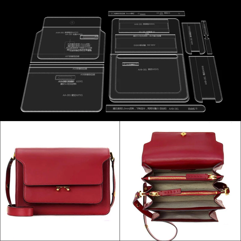 

Sewing Pattern Fashion Crossbody Bag Acrylic Template DIY Single Shoulder Bag Leather Craftwork Stencil Sewing Template Supplies