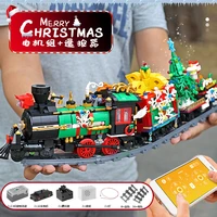 mould king 12012 christmas series electric rc track train winter house model santa sleigh toys children gifts 10010 10015 16011